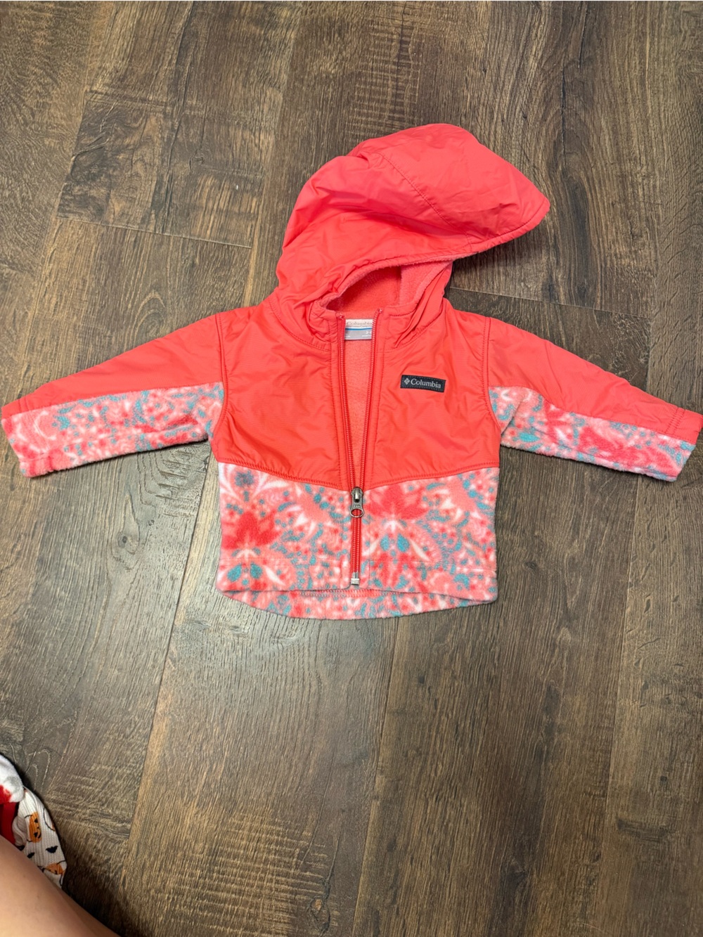 Columbia Kids' Coral Pink Hooded Jacket with Floral Trim
